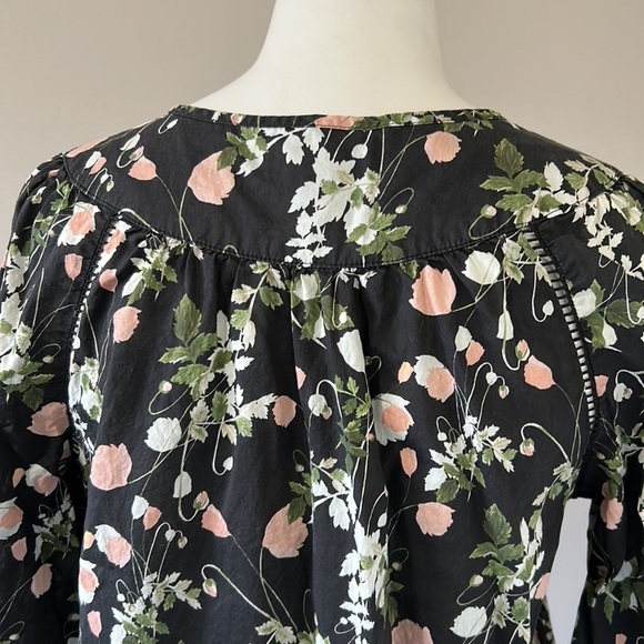 J Crew Point Sur Peasant Top Liberty London Art Fabric Poppy Dream Black Sz XS - Picture 10 of 16